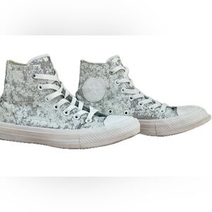 FREE SHIPPING-Converse Lunarlon All Star Chuck Taylor II Slvr&Wht High-Tops,m5w7